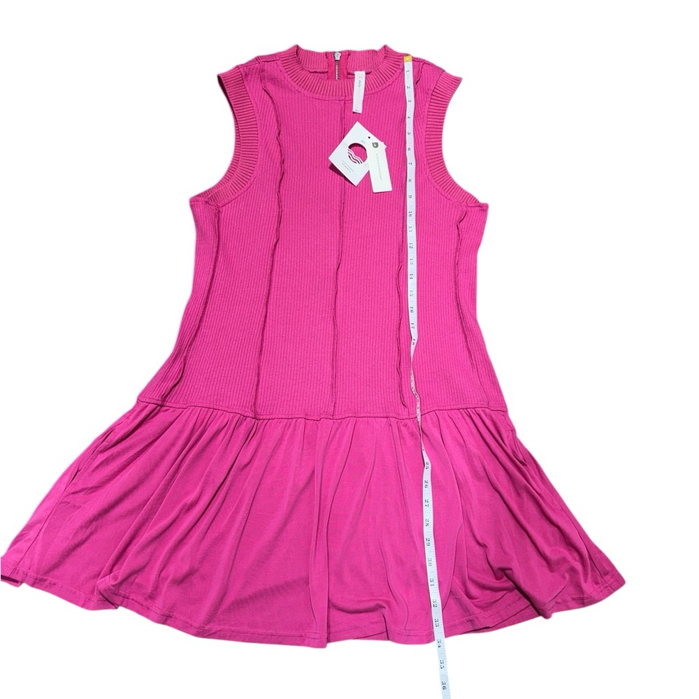 NWT Anthropologie Daily Practice Buzzer Beater Cotton Blend Pink Mini Dress Sz L - Picture 5 of 11